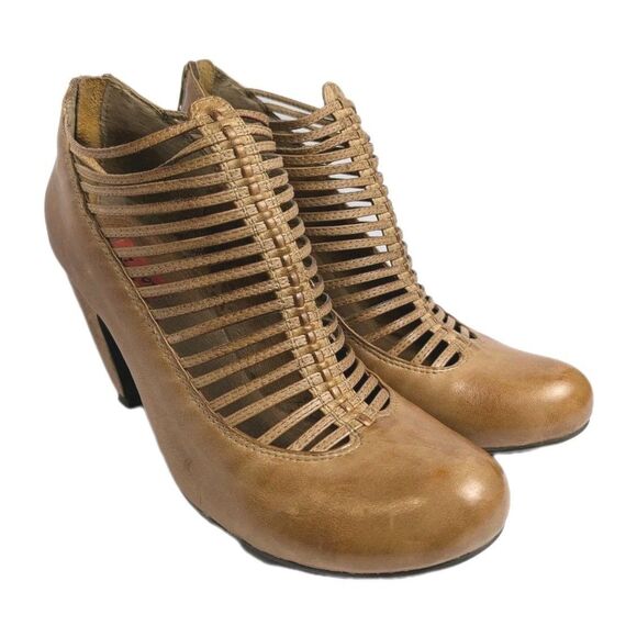 Miz Mooz Sloane Tan Cognac Leather T-strap Strappy Retro Heels Womens 8.5 - Picture 2 of 9